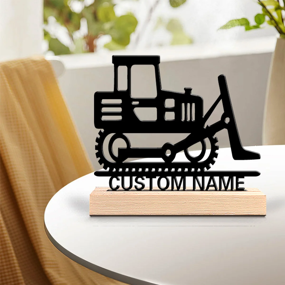 

1 pc new tractor Personalized Name Metal Statue Art Crafts With Wood Base Metal Sculpture With Wood Base Bedroom Table