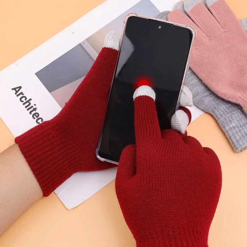 Guantes de punto cálidos para mujer, manoplas gruesas de felpa suave, de Color sólido, para deportes al aire libre, de alta elasticidad, a la moda