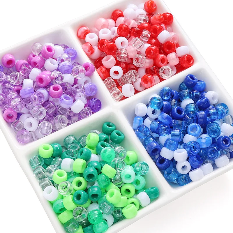 100pcs/Lot 6x9mm Acrylic Round Big Hole Spacer Hair Beads for DIY Bracelet Necklace Crafts Needlework Jewelry Making Supplies