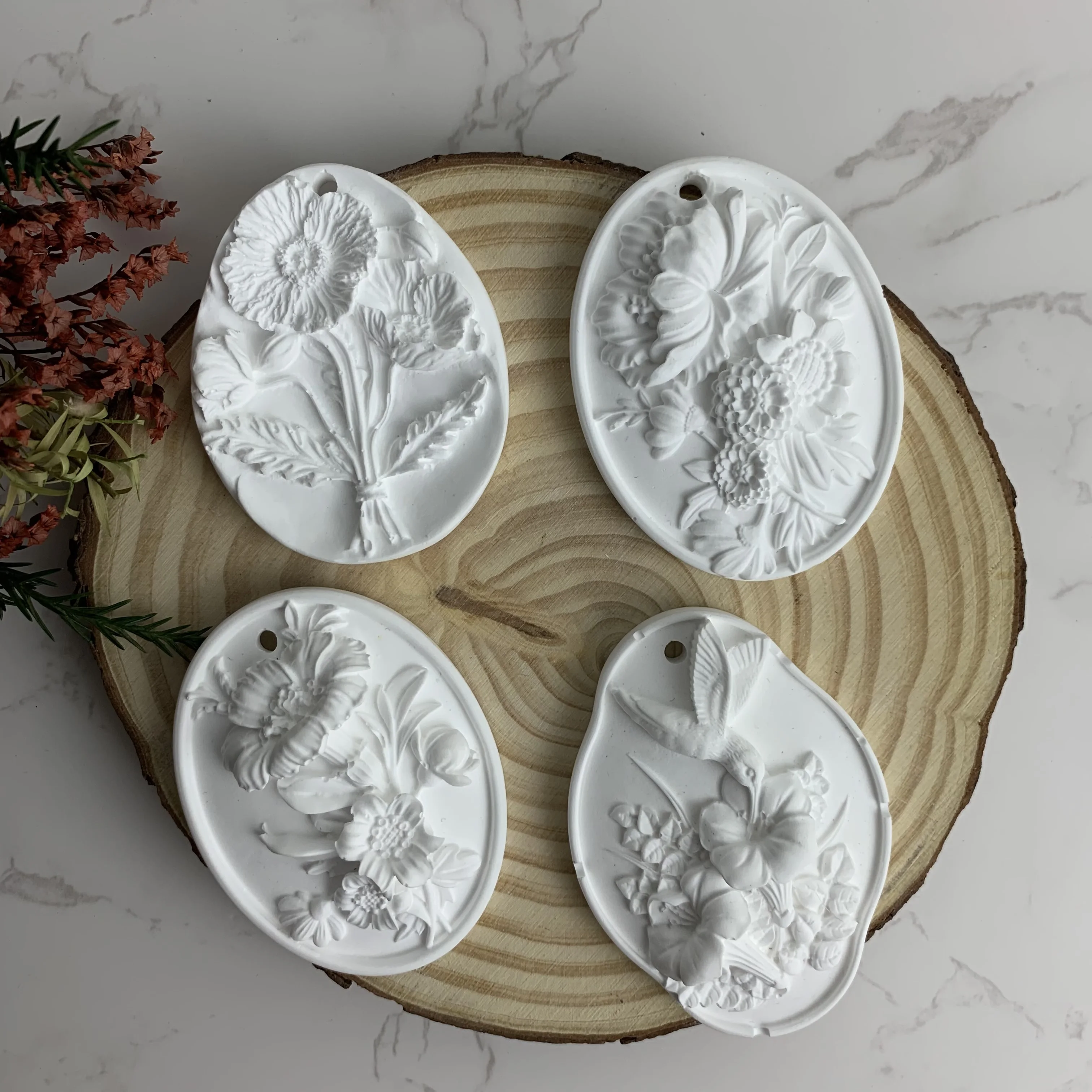 Bird Flower Silicone Mold Handmade Diy Car Aromatherapy Gypsum Pendant Tool Embossed Flower Silicone Mold Handicraft Accessories