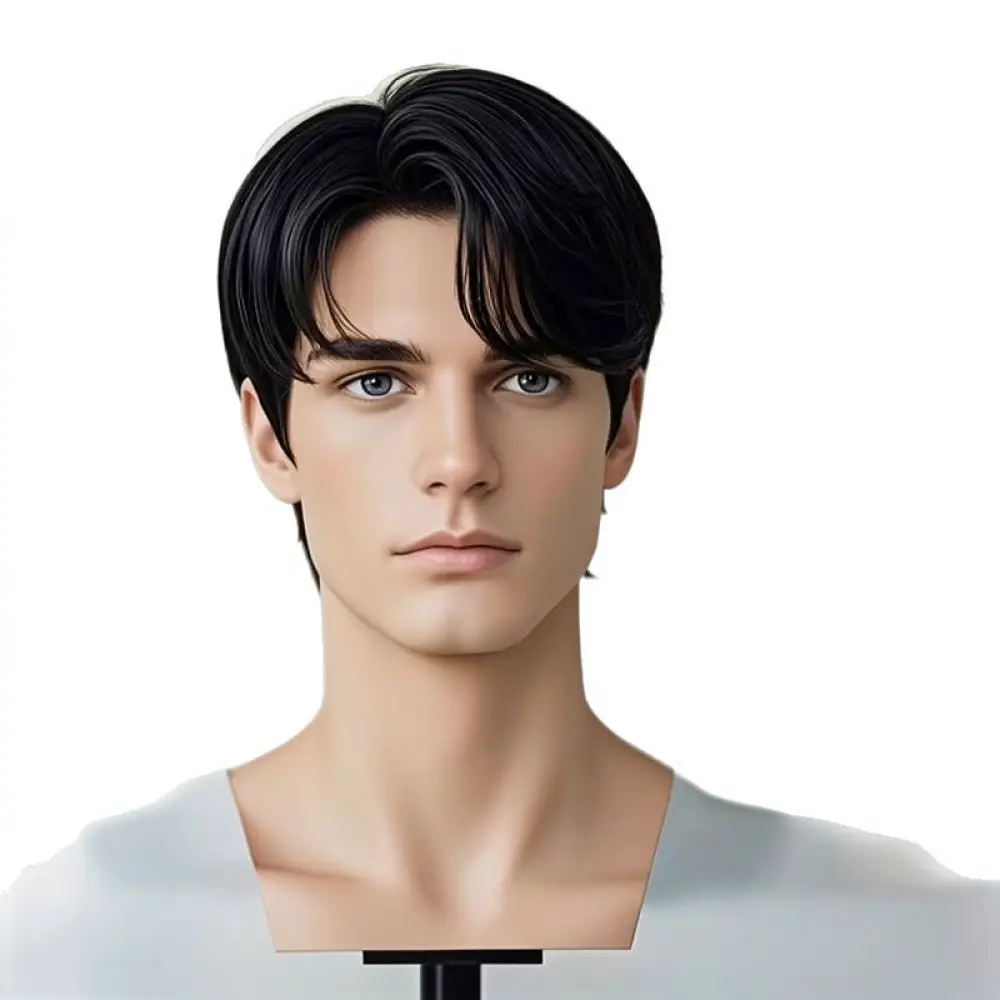 Mens Short Straight Synthetic Hair Wig Natural Texture Breathable Cap Fashionable Male Hairpiece For Daily Use