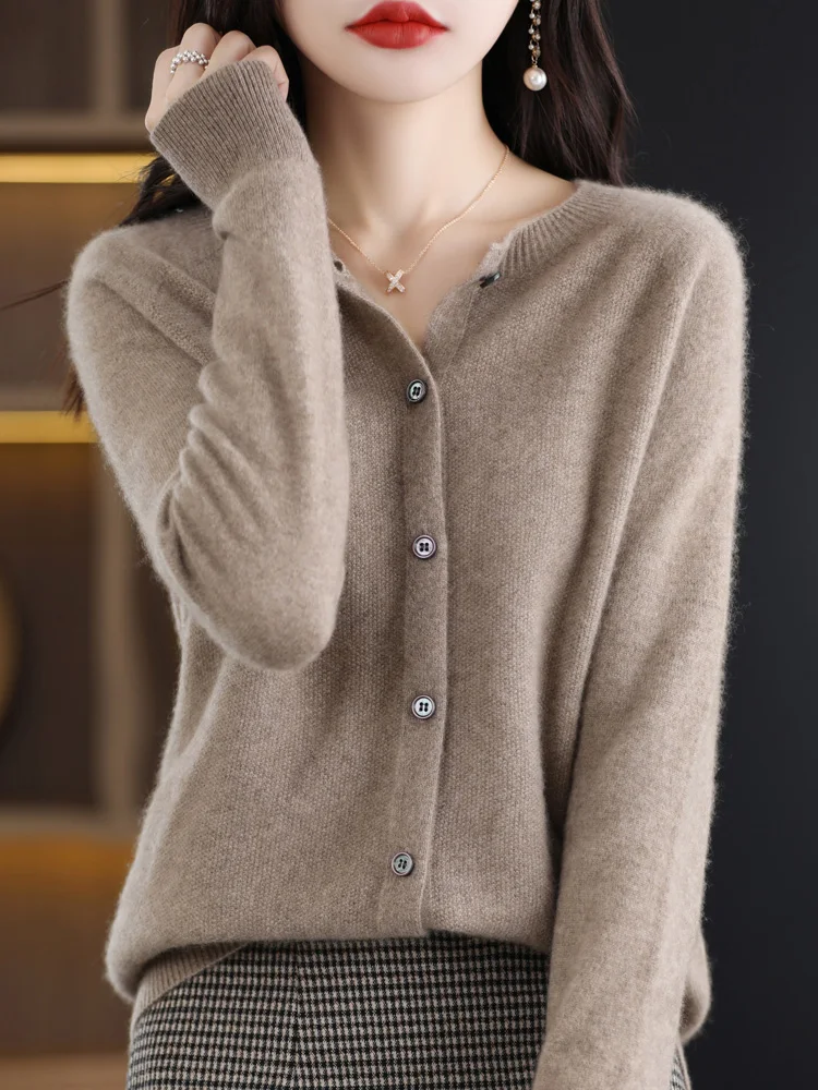 Long Sleeve 100% Merino Wool Sweaters Spring Autumn Women O-Neck Knitwear Tops Clothing Fashion Basic Tops