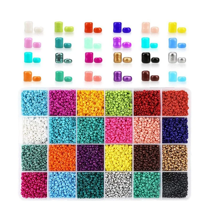 2Mm Glass Seed Beads 24 Colors Total About 20000Pcs,Small Seed Beads Kit With Needles,String Beads For Jewelry Making