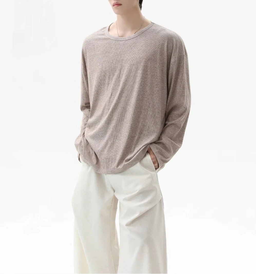 

2026 New Spring and Autumn Texture Loose Round Neck Long-sleeved T-shirt Men's Skin-friendly and Comfortable Bottoming Shirt