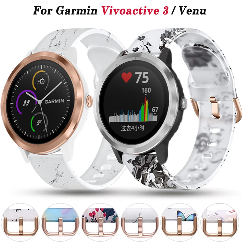 สายรัดข้อมือสมาร์ทวอท์ช20มม. สำหรับ Garmin venu 2 plus SQ 2 vivoactive 3 3T Forerunner 245สายรัดข้อมือซิลิโคนพิมพ์645