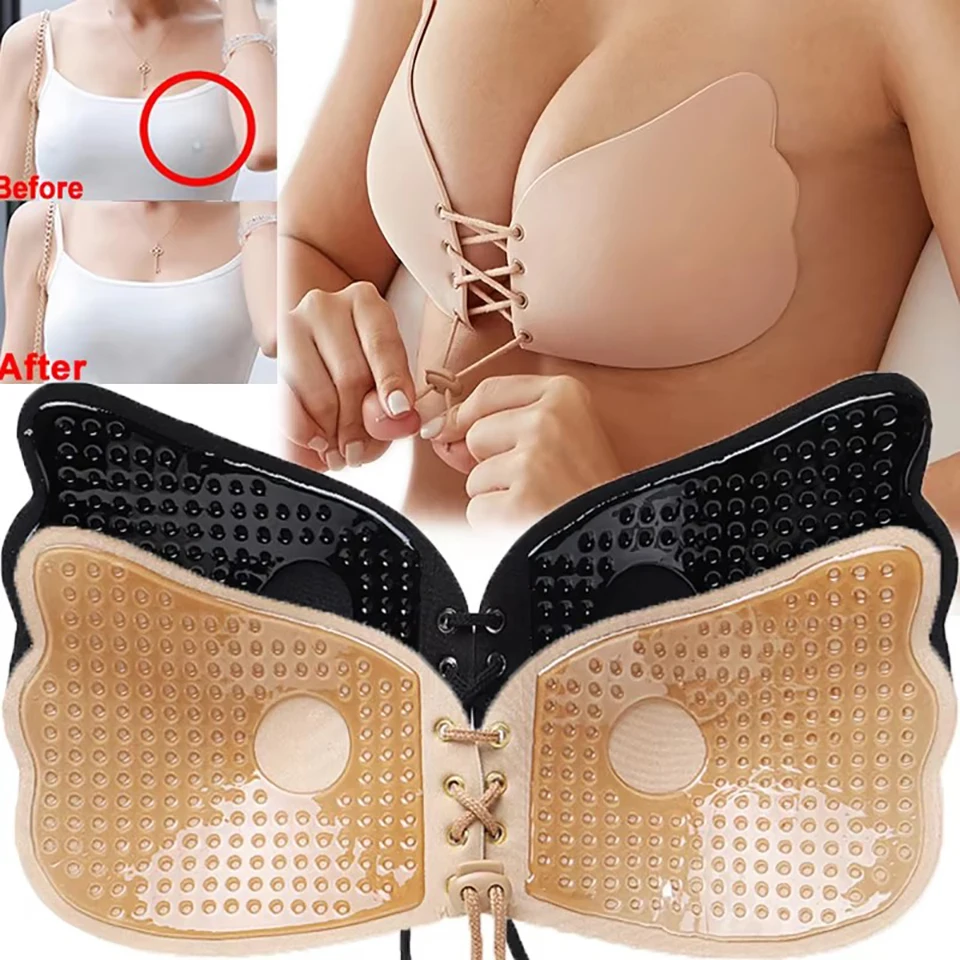 

Silicone Stick On Bra Backless Strapless Bra Adhesive Invisible Lift Up Chest Stickers Women Push Up Breast Pasties