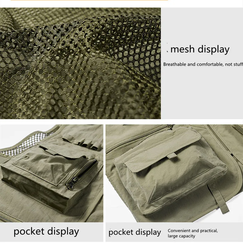 Waistcoat Vest Jacket Men Multi-Pocket Classic Male Sleeveless Coat Outdoor Photographer Fishing Jackets 5XL Vest Travel Clothes
