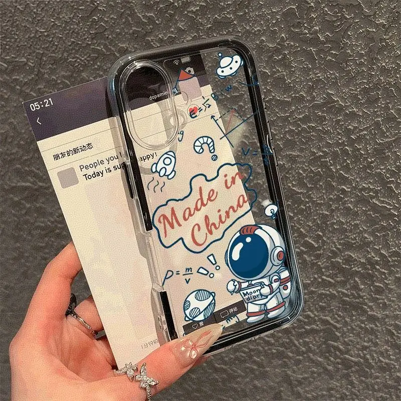 حافظة هاتف لهاتف آيفون 17 اير برو ماكس 16 15 14 13 12 11 Plus X XR حماية كاميرا شفافة ذكر أنثى إطار مزدوج رائد فضاء #3