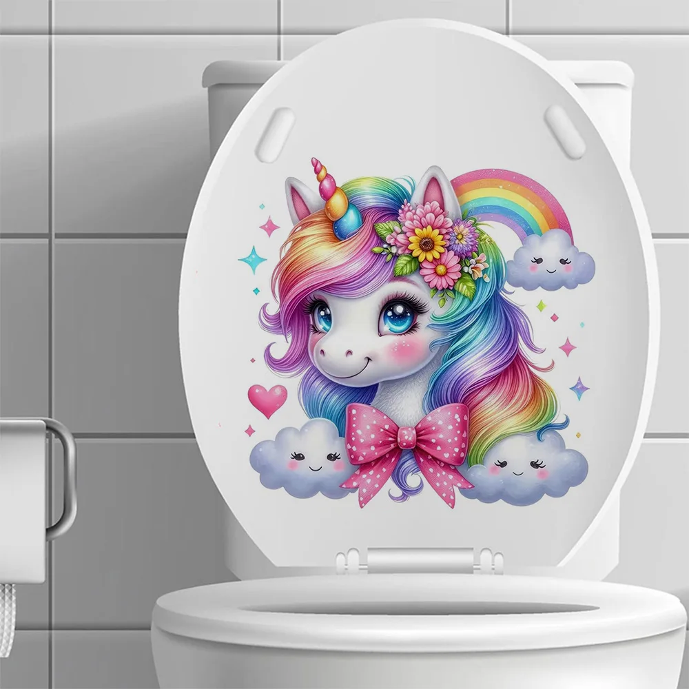 Adorable Rainbow Unicorn Decals, Waterproof Vinyl Home Decor Self-Adhesive Wall Sticker for Bedroom, Hallway, Dorm, Car
