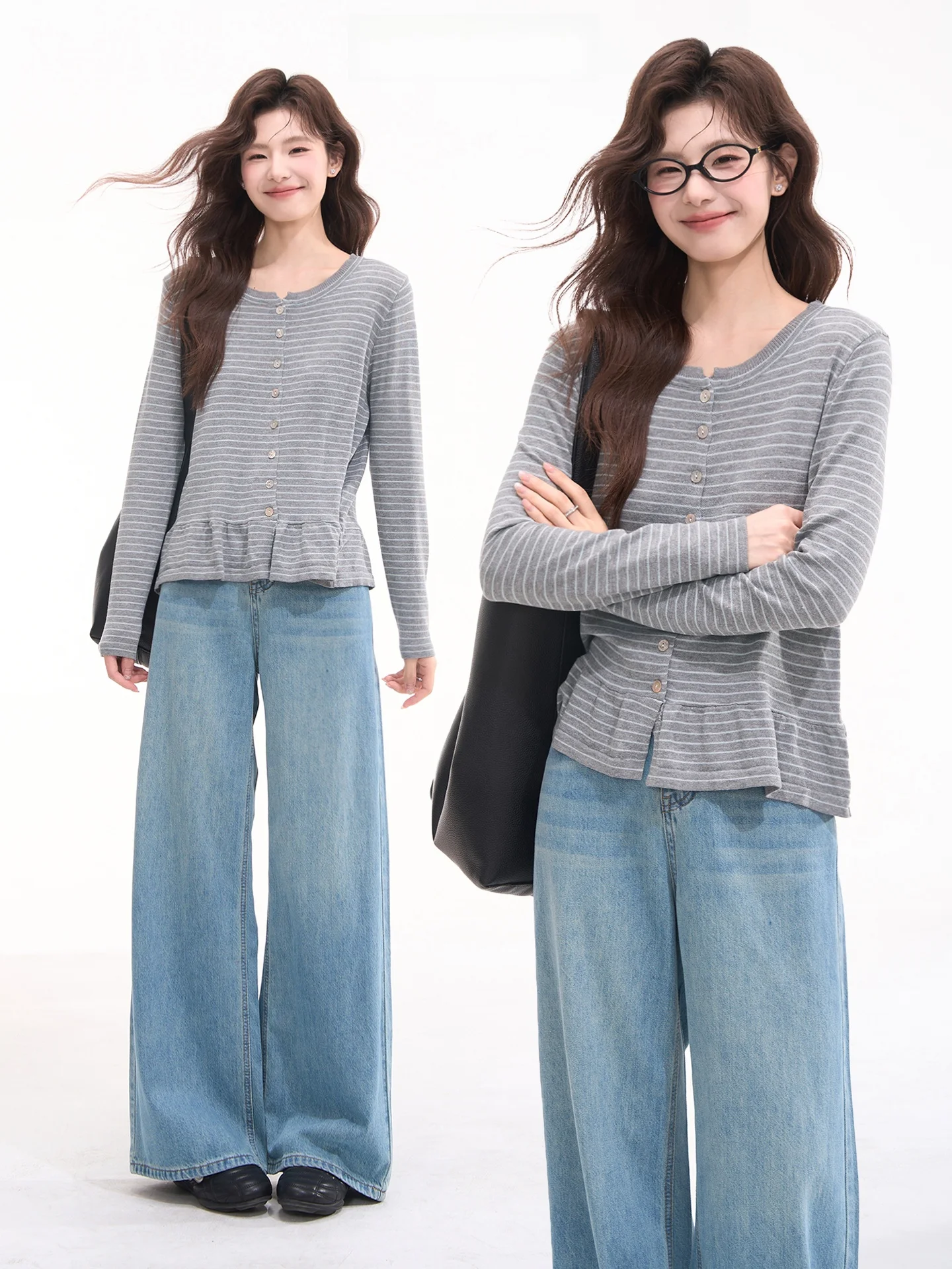 

Женский вязаный кардиган Heme с длинными рукавами, повседневный стиль, с цветочным и полосатым узором, стандартный крой, весенний сезон, китайское производство