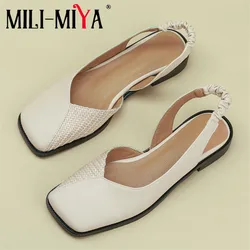 MILI-MIYA Fashion Splicing Women Women Microfiber Pumps Slingback Square Toe Low Thick Heels Slip On Plus Size 34-43 For Ladies