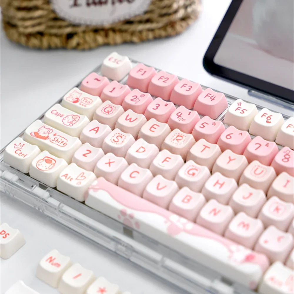 Pink Kitten Keycap, Cat Head Shape PBT MAO Keycap 134 Set for Mechanical Keyboards 68/84/87/104/108