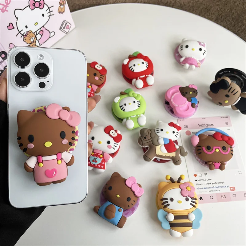 Für Magsafe Magnetischer Handygriff, Ständer, Niedlicher 3D-Cartoon Hello Kitty für iPhone, Faltbarer Halter mit Drahtlosem Laden, Stereoskopischer Halter – Detail 4