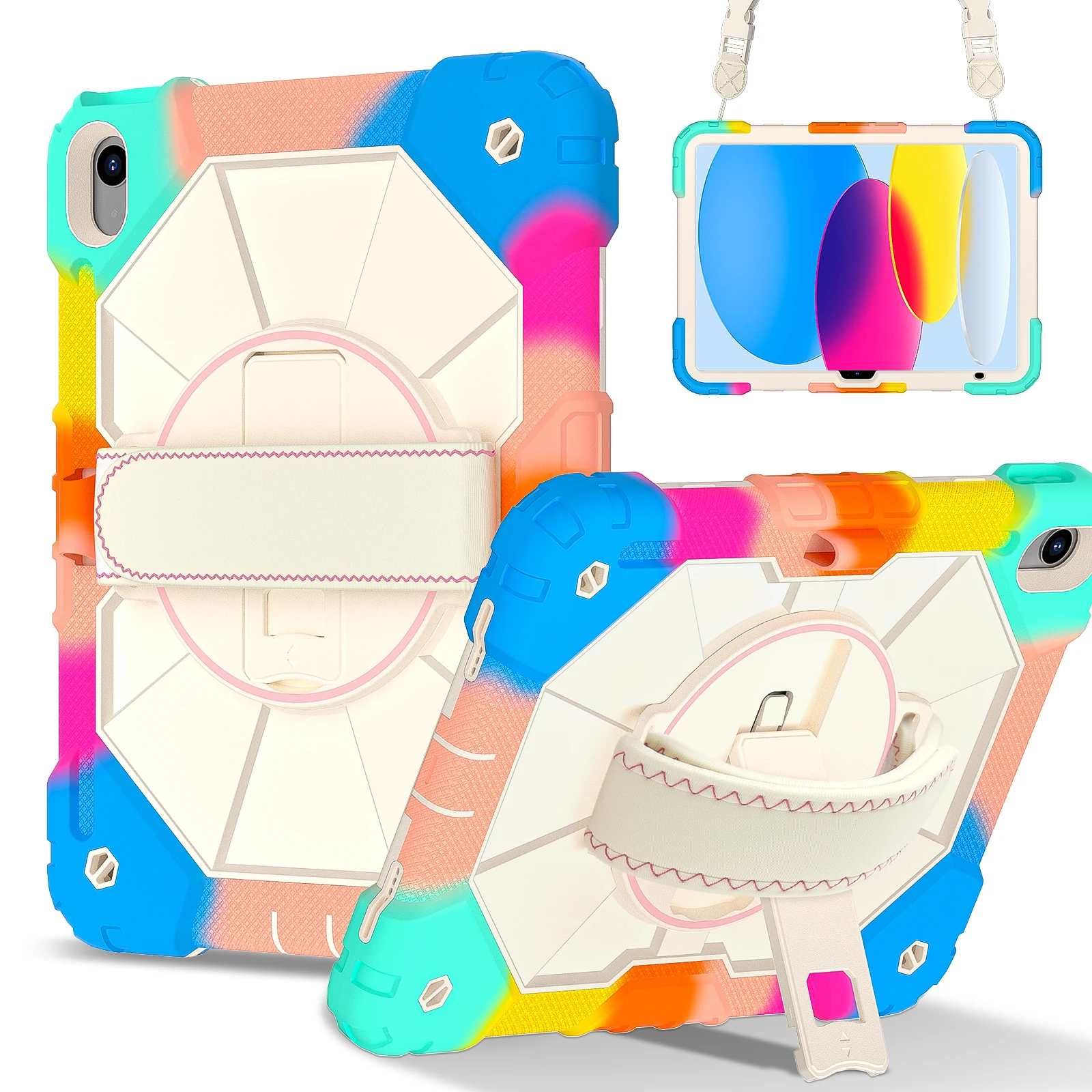 Heavy Duty Shockproof Case for iPad A16 10th 789th 10.2 6th 9.7 Hard Sturdy Protective Case with Crossbody Strap Kickstand Cover