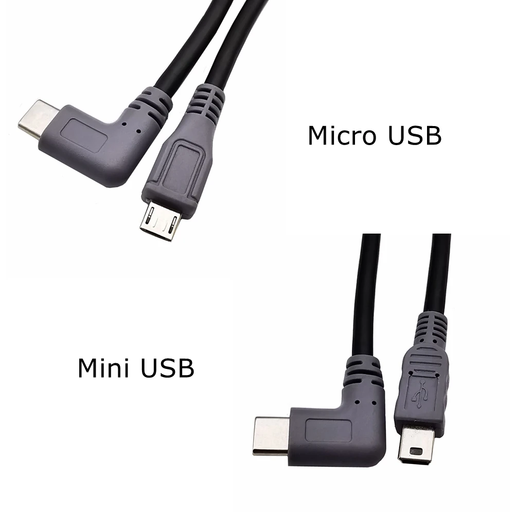 90 Degree Elbow USB 3.1 Type-C To Mini 5P / Micro USB OTG Male To Male Data Charging Adapter Cable USB-C 1m 3ft