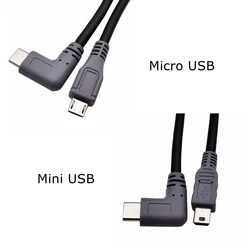 90 Degree Elbow USB 3.1 Type-C To Mini 5P / Micro USB OTG Male To Male Data Charging Adapter Cable USB-C 1m 3ft