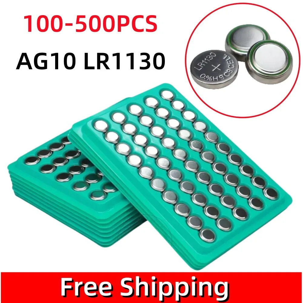 Nouveau 100-500 pièces LR1130 Butto AG10 Protection de l'environnement cadeaux lumineux jouets Lr54 horloge électronique 1.55V Zinc manganèse batterie