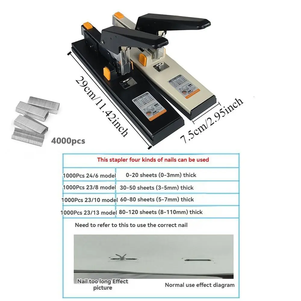 Large Capacity Hand Operated Staple Multifunction Anti-slip Heavy Duty Stapler with 4000pcs Nails Up To 100 Pages