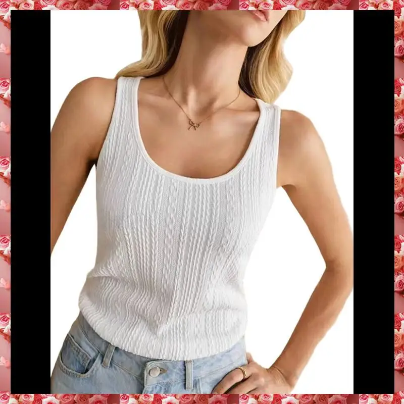 قمصان نسائية بدون أكمام برقبة على شكل حرف U بدون أكمام، قمصان صيفية كاجوال أساسية