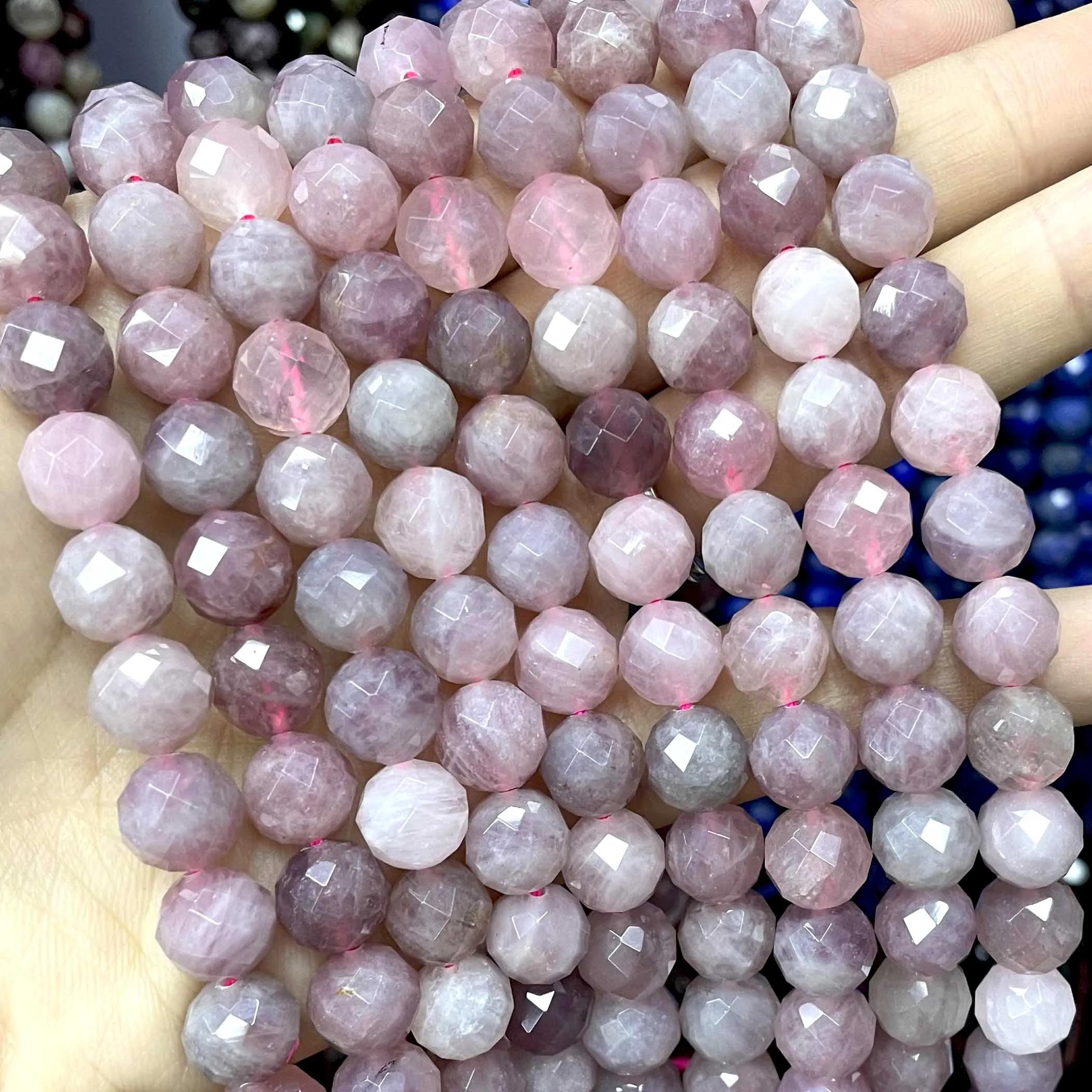 Faceted Natural Stone Pink Rose Quartz Round Gemstone Spacer Beads For Jewelry Making DIY Accessories 6/8/10MM 7.5\'\'inches