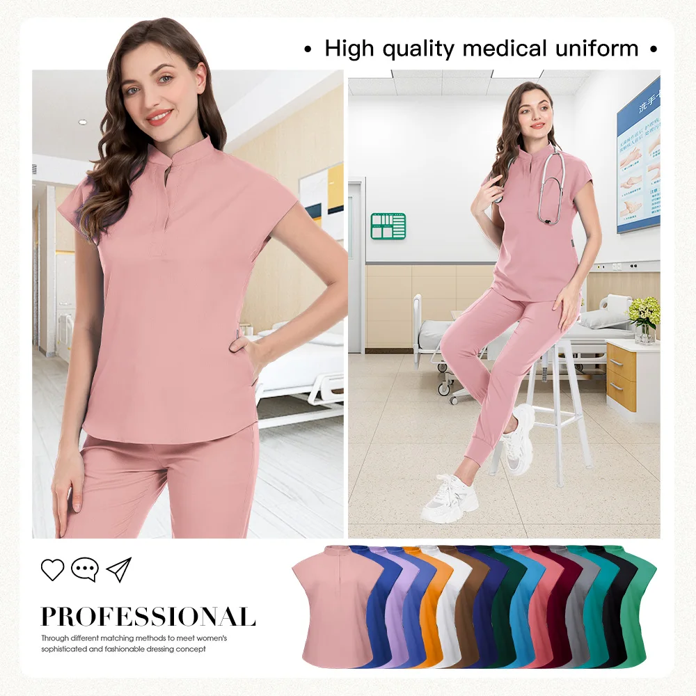 Clinic Scrub Tops+Jogger Pant Set Medical Uniform Women Hospital Doctor Work Clohtes Nurse Accessories Beauty Salon Spa Workwear