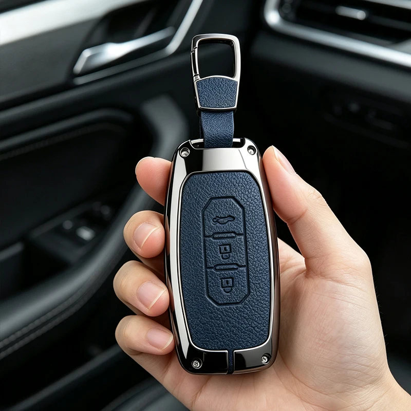 Zinc Alloy Leather Car Key Cover Case For Ford Territory 2019 2020 2021 2022 2023 2024     Protection Shell Accessorie