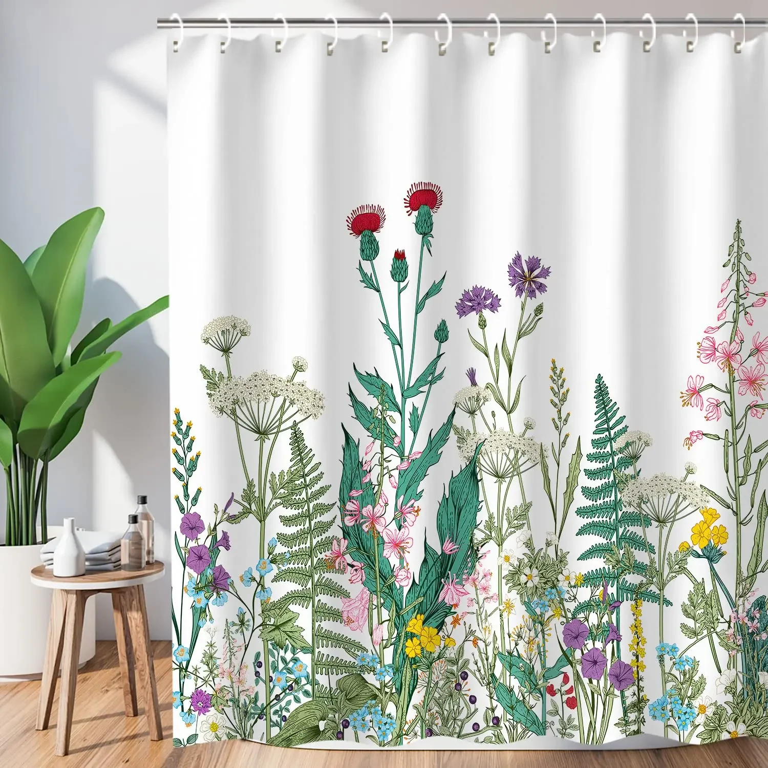 Vintage Style Butterflies and Flowers Fabric Shower Curtains for Bathroom,Leaves Botanical Spring Nature Scene Bathroom Curtains