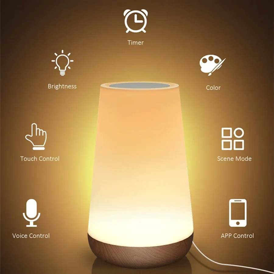 TUYA WiFi Night Light LED Smart Touch Bedside Lamp USB Charging Table Lamp Dimming Night Lamp Room Decor Lamp  Alexa Google Home