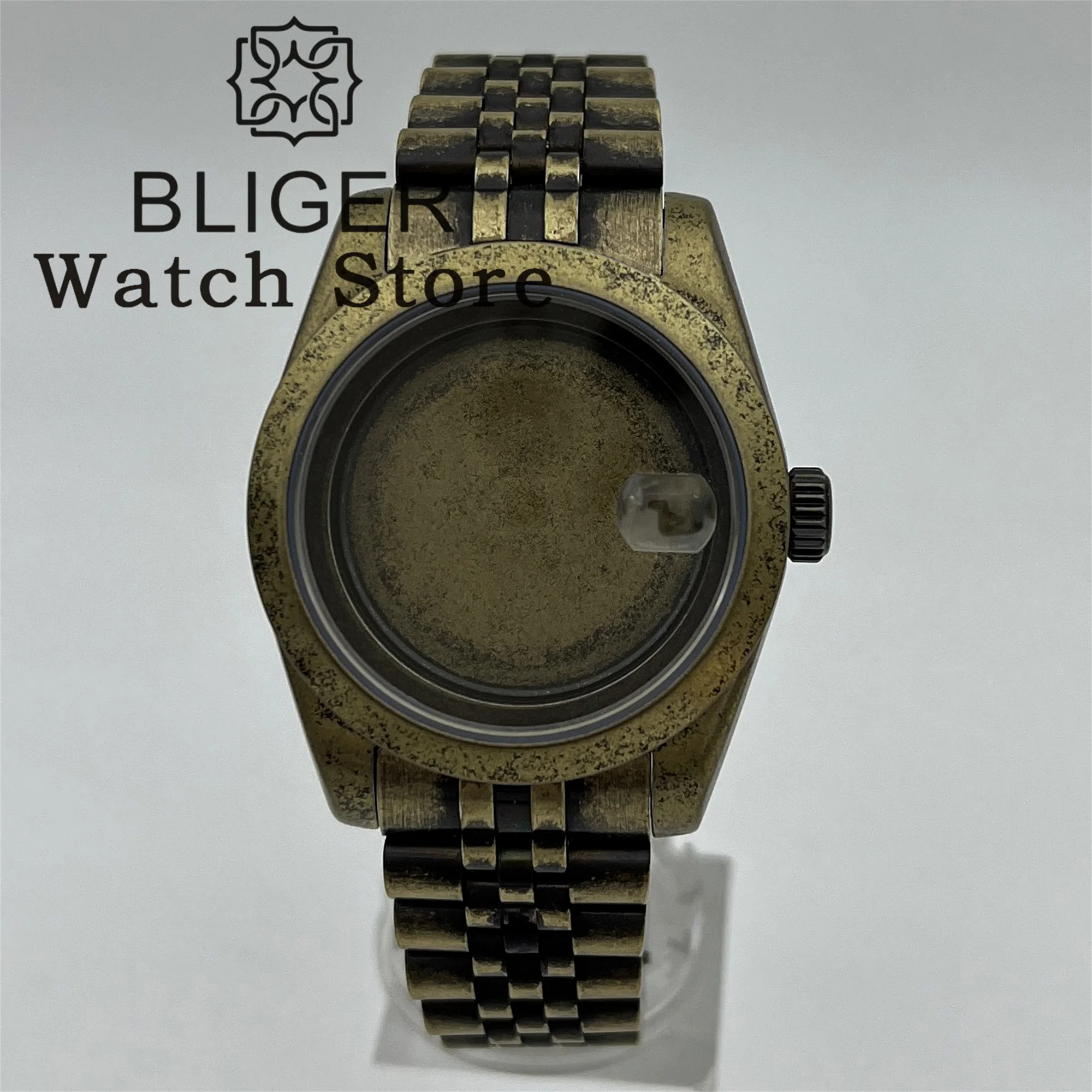 BLIGER 39mm Bronze Watch Case With Bronze Bracelet Sapphire Glass Fit NH34 NH35 NH36 NH38 NH39 PT5000 ETA2824 Movement Watch Par