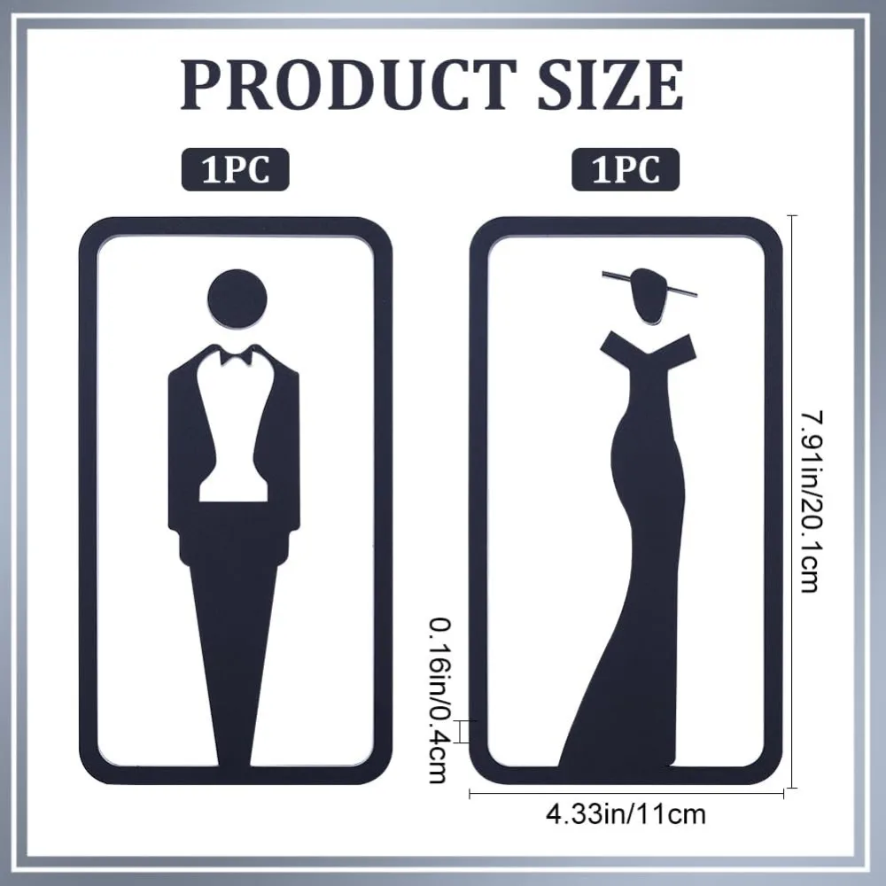 2PCS Restroom Identification Signs Self Adhesive Washroom Sign for Ladies and Gentlemen Toilet Door Sign Man Women making kit