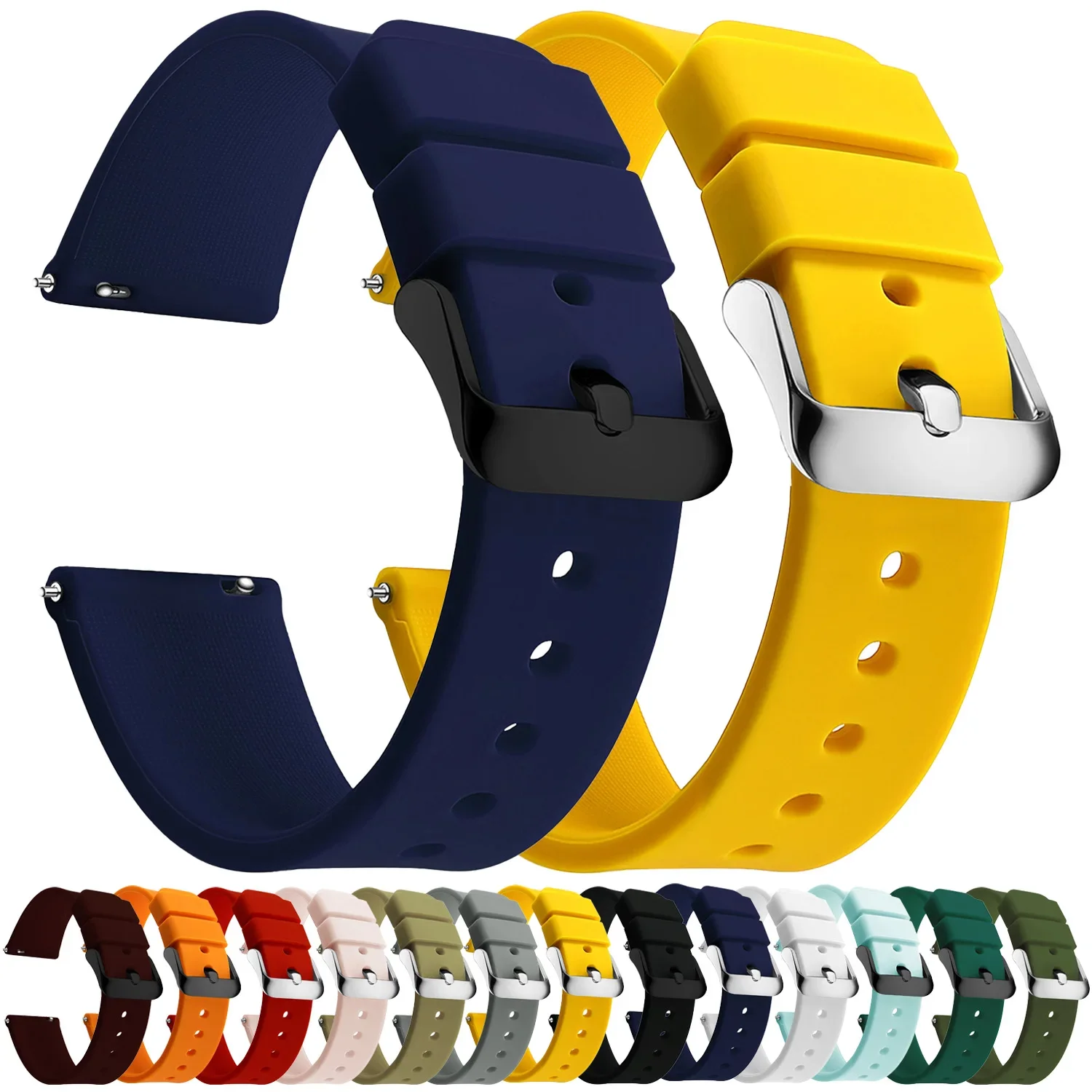 Bracelets de montre en silicone souple à libération rapide, bracelets en caoutchouc pour Samsung Galaxy Garmin Huawei - Tailles réglables 14/19/20/21/22/24 mm
