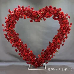 Artificial Flower Arrangement with Heart Shape Frame, Wedding Backdrop Decoration, Party Flower Stand, Red Rose Hydrangea, Luxur