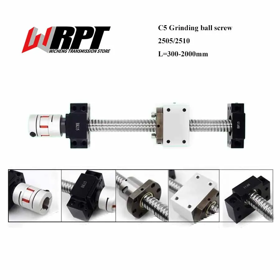 Precision C5 Grinding Ball Screw Set SFU2505 SFU2510 With Ballnut Length 300-2000mm+BKBF+Coupling+Nut Seat For CNC Machines Part