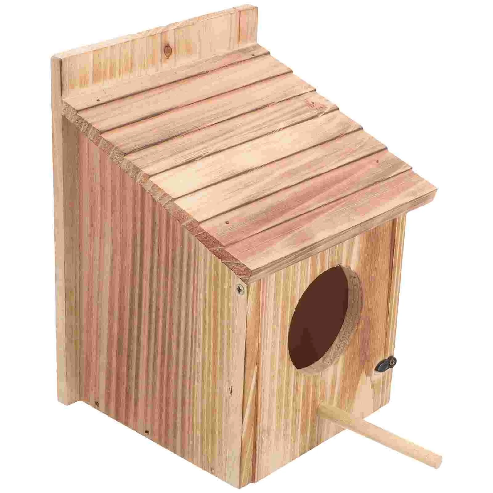 

Wooden Bird House Feeder Cage 15x16x21.5cm Creative Wood Nesting Box for Backyard Garden Small Birds Safe Comfortable Realistic