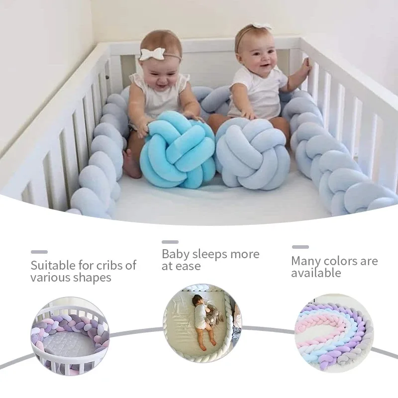 1M 2M 3M 4M Baby Bed Bumper Handmade Knotted Braid Weaving Plush Crib Protector Infant Knot Pillow Baby Room Decoration