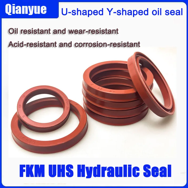 FKM UHS Hydraulic Seal - U/Y-Type Lip Piston Rod Seal for Cylinders, High Temp & Corrosion Resistant (Fluorocarbon, OEM Grade)