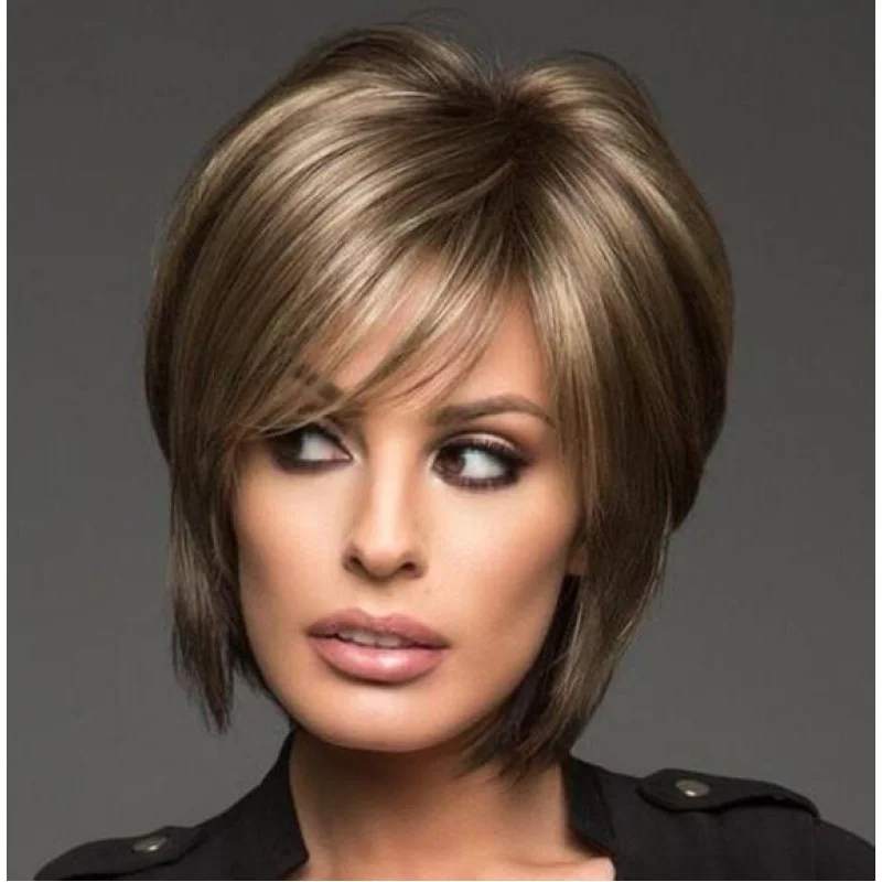 

Brown mix Hair Wigs For Women Fluffy Natural Short Wig
