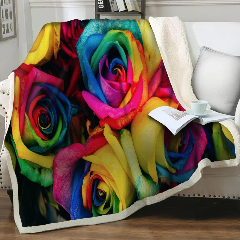 

3D Gorgeous Floral Sherpa Blankets for Beds Sofa Soft Warm Bedspread Office Quilt Nap Cover Portable Travel Picnic Throw Blanket