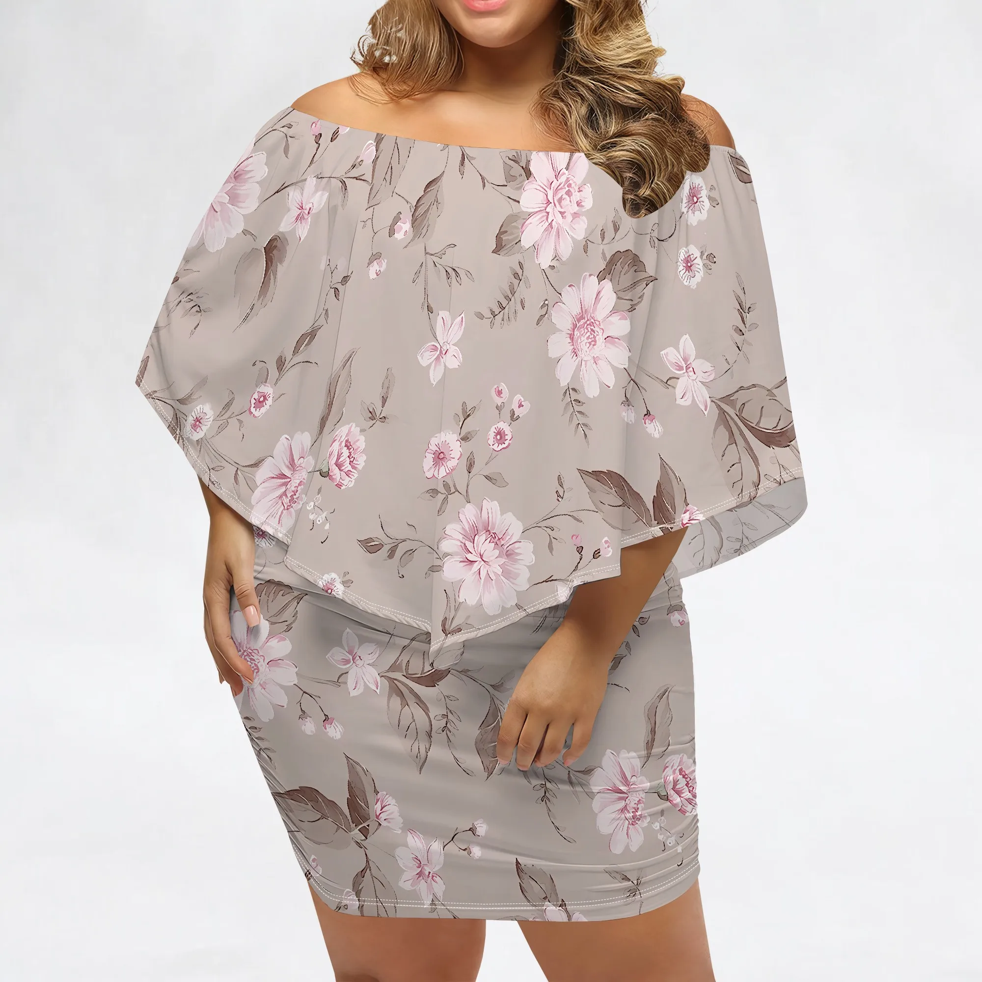 

EQQZD Short Sleeve Off-shoulder Dress, Colorful Flower Printed Mini Dress with Wrap for Women