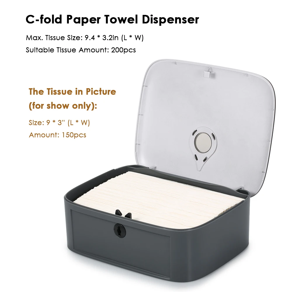 Wall Mounted C-fold Hand Towel Dispenser Waterproof Toilet Paper Tissue Dispenser Holder for Hotel Food Service Facilities--Cham