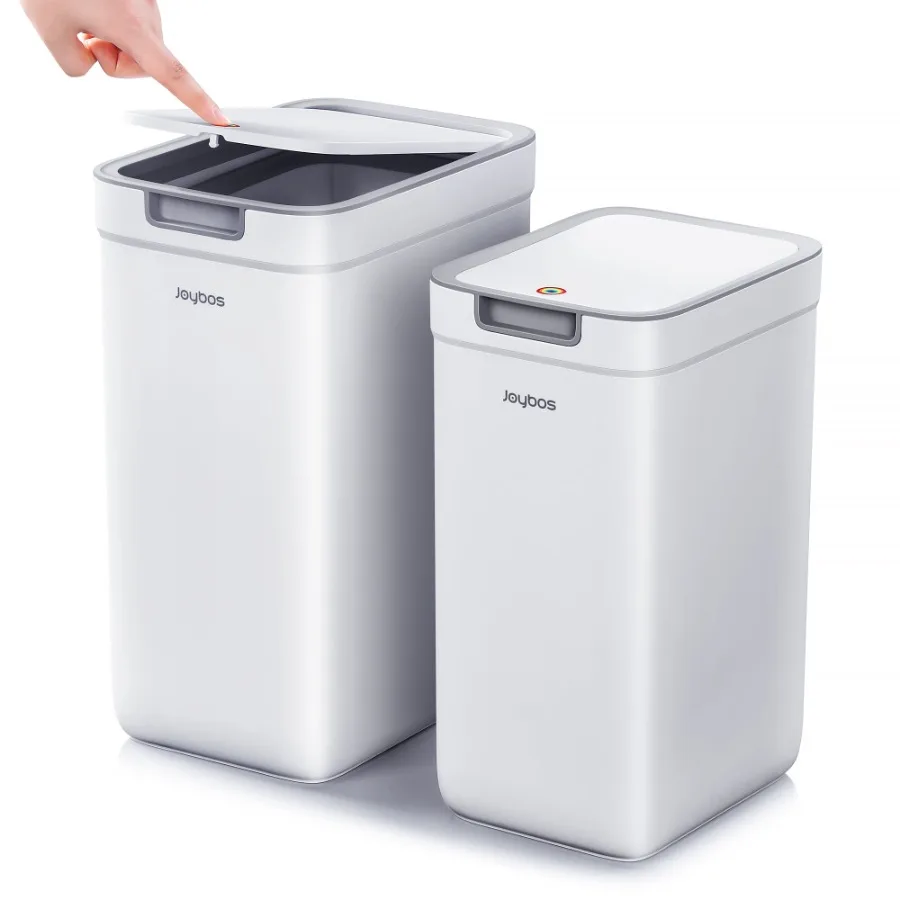 

Bathroom Trash Can, 2 Pack 3.6 Gal and 2.4 Gal Space Saver Wall-Hang Garage Can with Pop-up Lid for Household Use