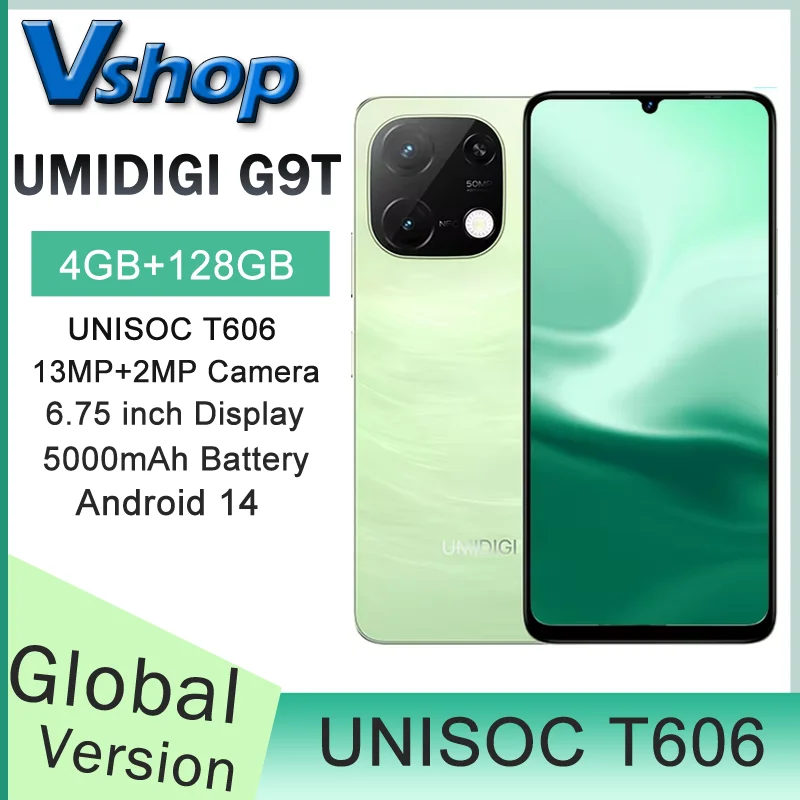 UMIDIGI G9T Smartphone 4GB+128GB 6.75 ” 5000mAh 13MP Camera Android 14  Face ID Identification UNISOC T606 4G CellPhone