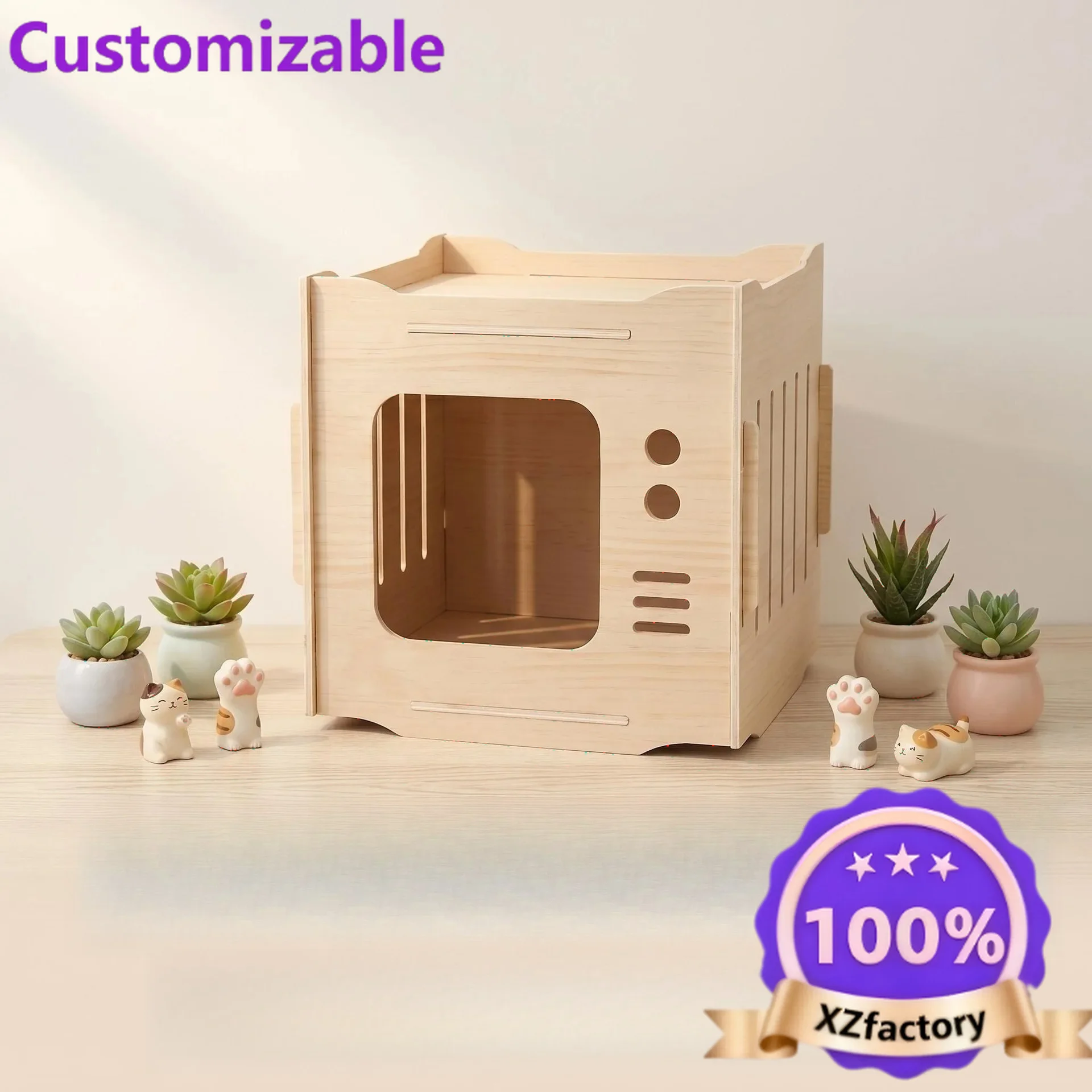 Factory Direct 2026 Wooden cat litter household four-season stackable closed multi-layer house pet supplies villa