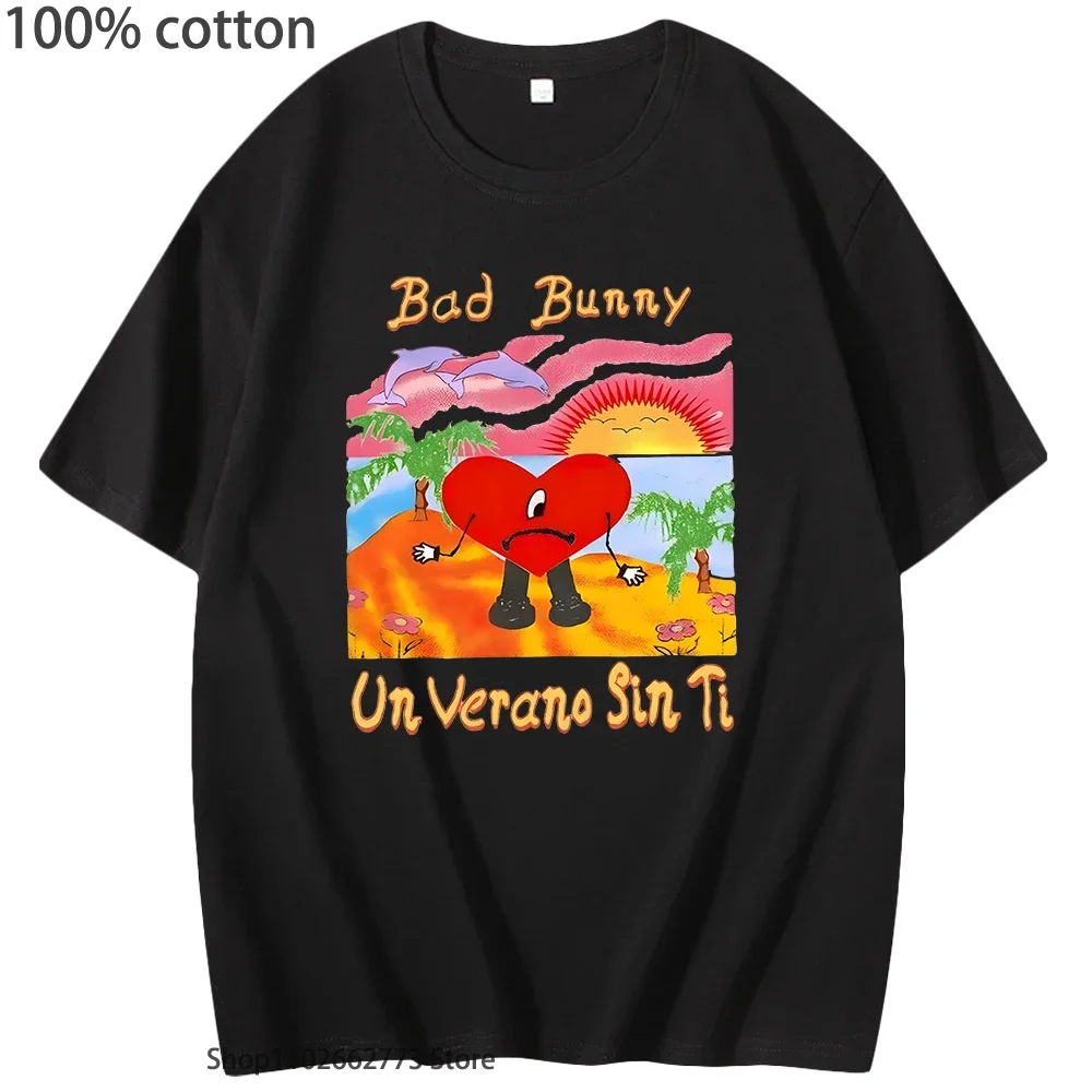 

Футболка Bad Bunny New Album Un Verano Sin Ti Hip Tshirt Hop Rap Music Мужская одежда Женская рубашка 100% хлопок Повседневная футболка большого размера