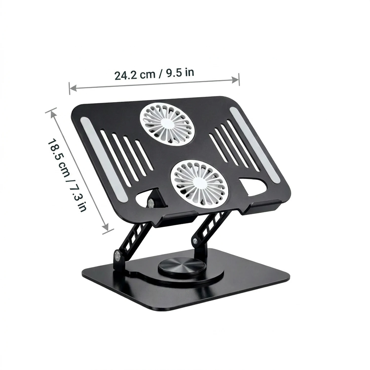 Laptopständer aus Kohlenstoffstahl, 360° drehbar ° Drehbarer, faltbarer, höhenverstellbarer USB-Kühlventilator-Ständer für 16-Zoll-Laptops und Tablets, ergonomisch – Detail 7