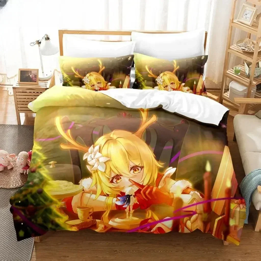 3D Print Anime Genshin Impact Lumine Bed Set Duvet Cover Pillowcase Bedding Set Bed Linen Sheet Quilt Cover Full Queen King Size