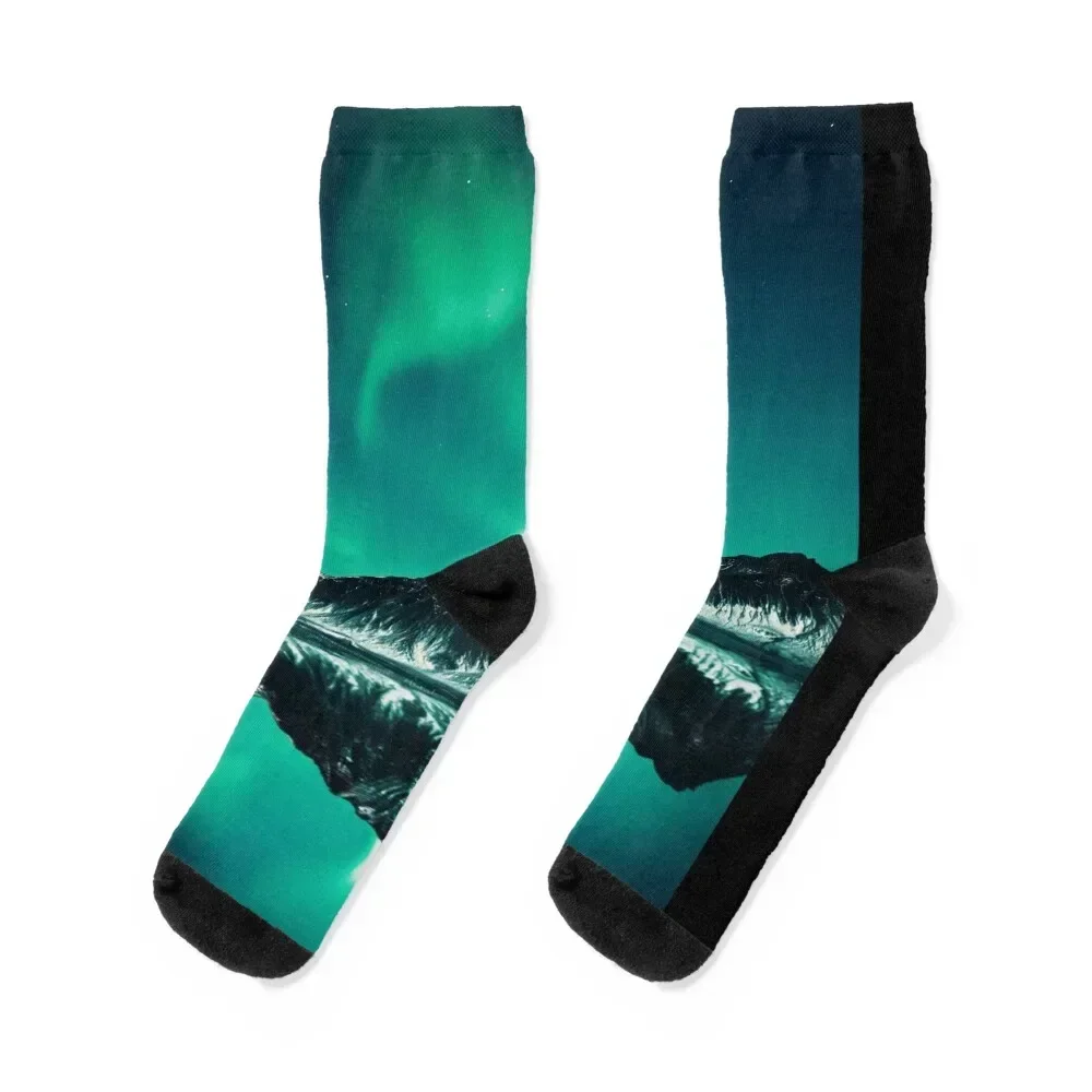 

Beautiful green northern lights Socks gift warm winter Stockings funny sock Male Socks Women's
