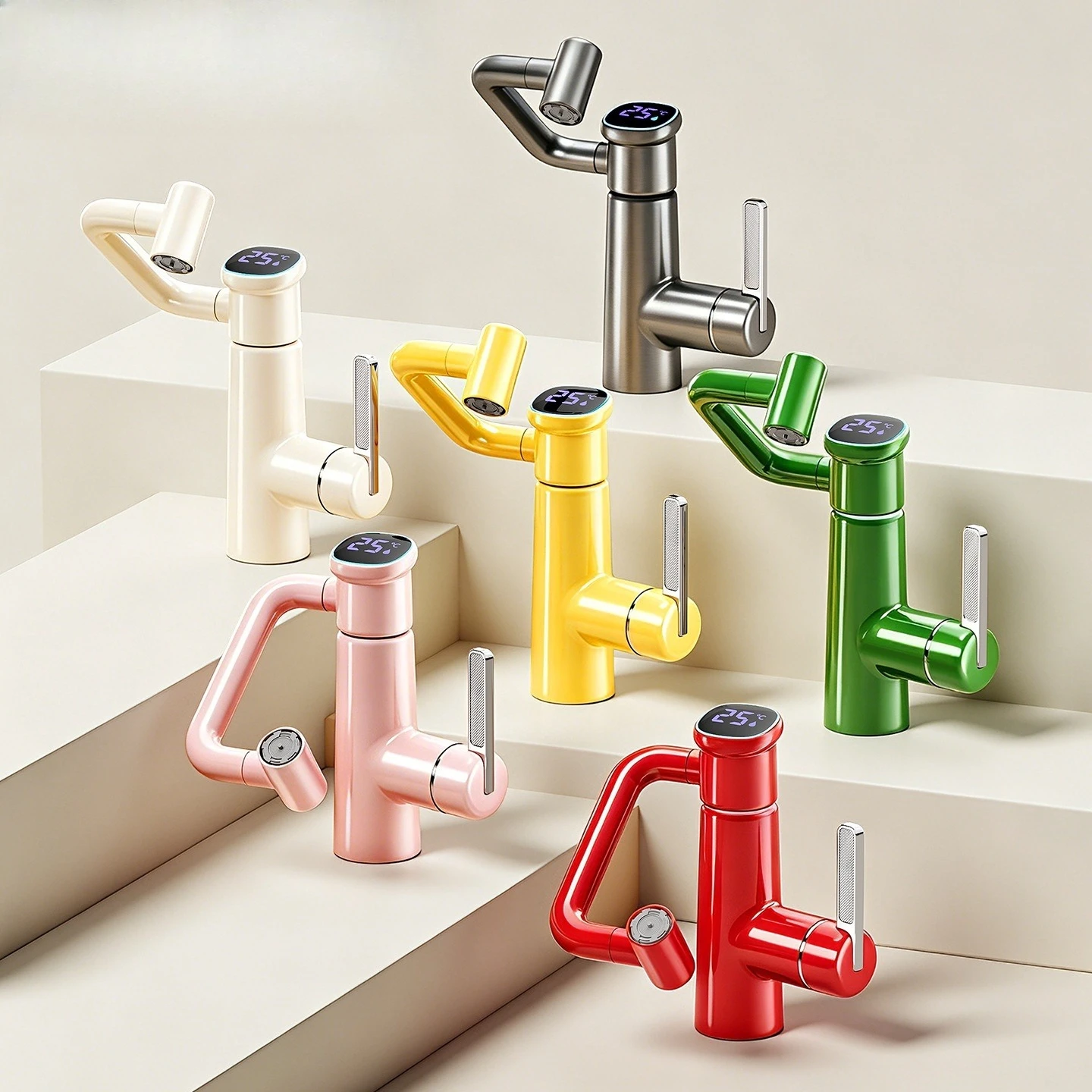 # デジタル表示機能付き水栓、クリーム色のミニオン風デザイン - Home Bathroom Sink のレビューと価格