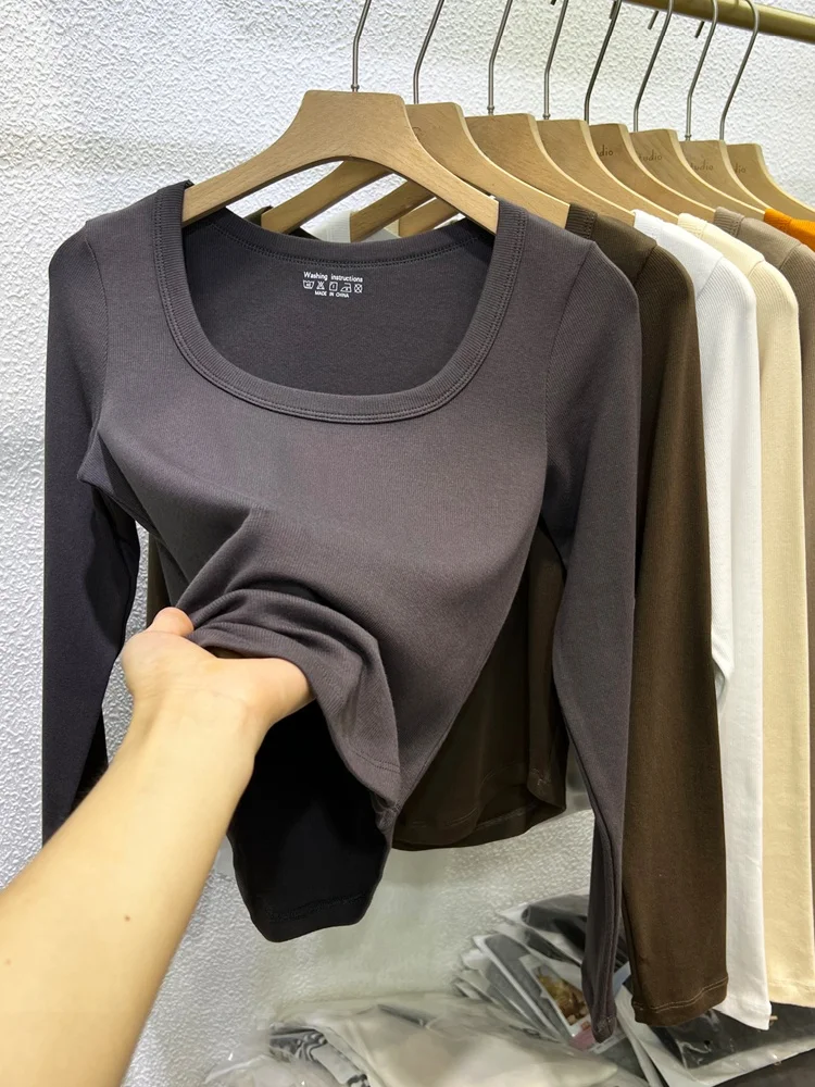 

Женская осенне-зимняя облегающая базовая футболка больших размеров (до 300 фунтов), с квадратным вырезом, из хлопка, комфортная посадка