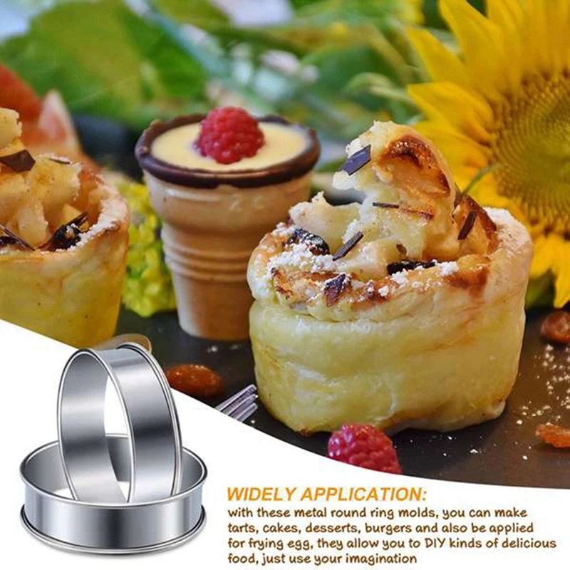 10 Pieces Double Rolled Tart Rings Round Muffin Rings Crumpet Rings Circular Tart Rings For Home Restaurant Baking Tools